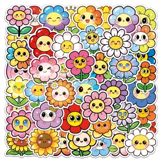 น่ารัก50ชิ้นยิ้มใบหน้าดอกไม้สติกเกอร์สําหรับโทรศัพท์แล็ปท็อปสมุดภาพศิลปะหมวกกันน็อคสติกเกอร์กันน้ํา ทําเอง