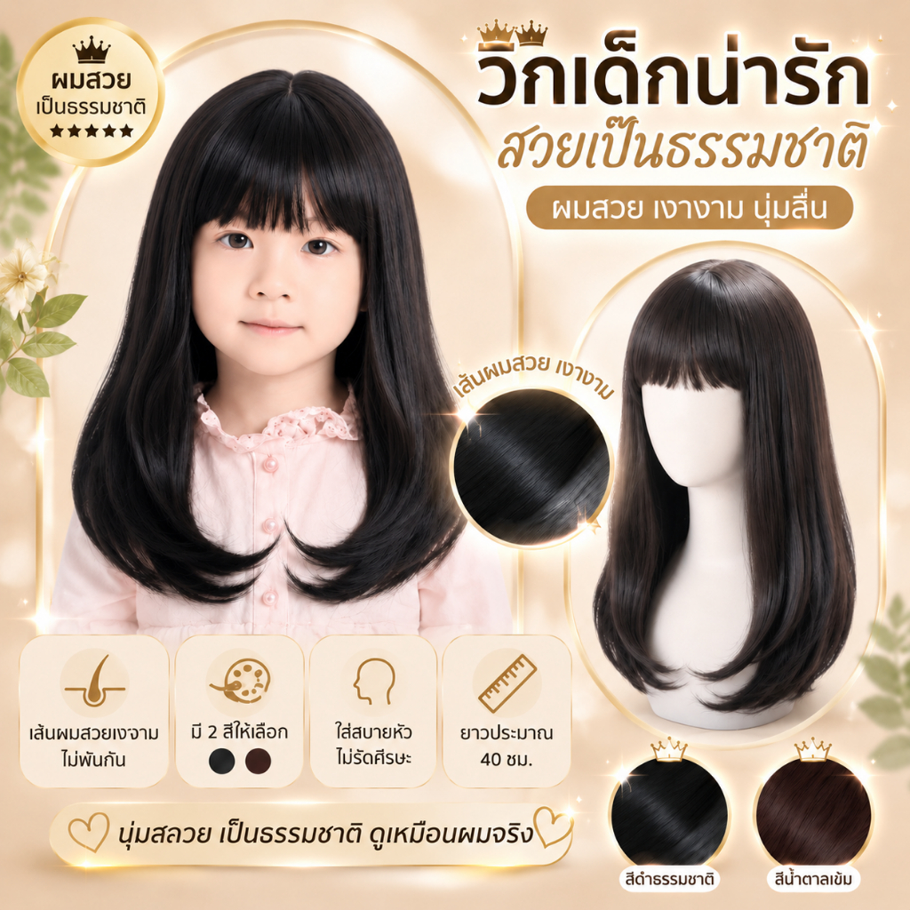 วิกผมหยิกยาวขนาด 40 เซนติเมตร สไตล์เจ้าหญิง นุ่มและระบายอากาศได้ดี เหมาะสำหรับเด็กและเยาวชน