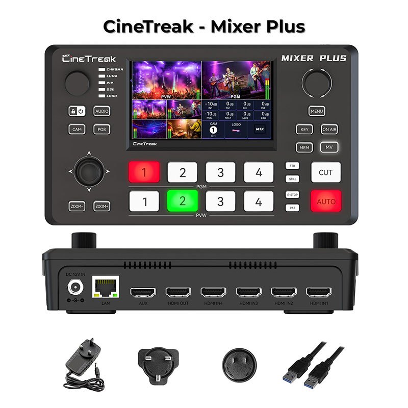 CineTreak Mixer Plus Compact Video Switcher 4 HDMI พร้อม 4 หน้าจอในตัวแบบพกพา Live Streaming Switche