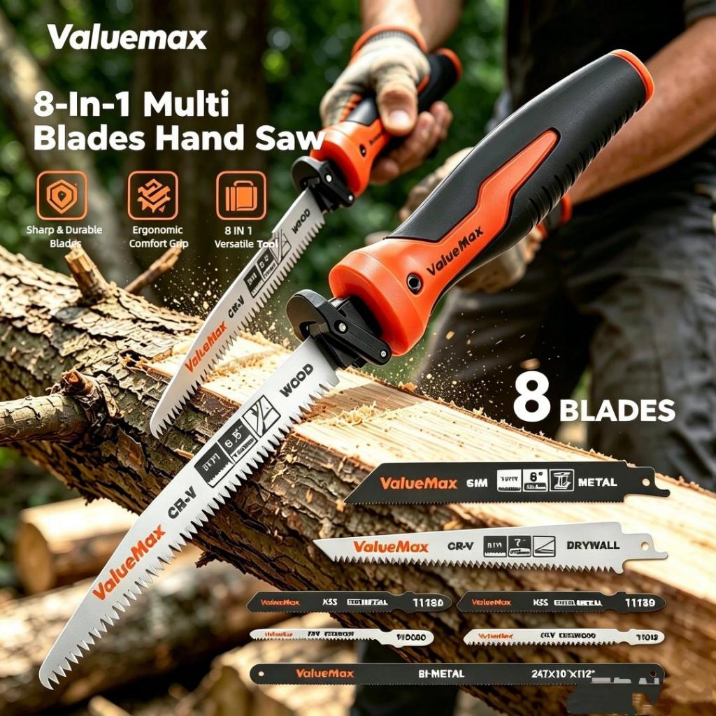 ValueMax 8-in-1 เลื่อยหลายเครื่องมือกลางแจ้งทนทานและพกพาสําหรับ Camping Garden & DIY โครงการเครื่องมือตัดไม้