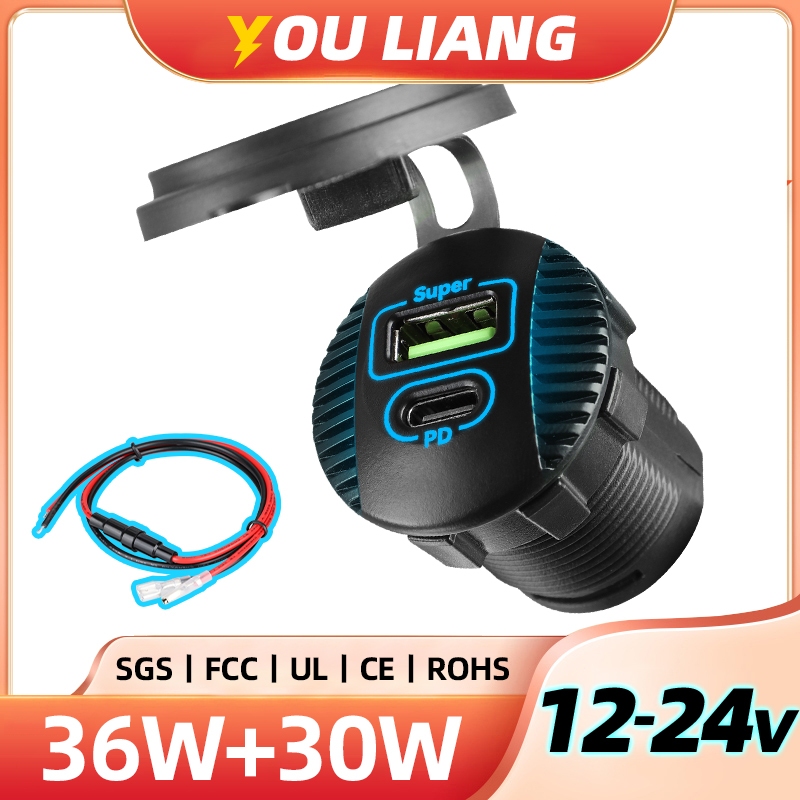 12/24v USB C Outlet 30W PD3.0 พอร์ต 36W Quick Charge 3.0 Charger ซ็อกเก็ตสําหรับโทรศัพท์กันน้ําสําหรับรถ Marine เรือรถจักรยานยนต์ RV