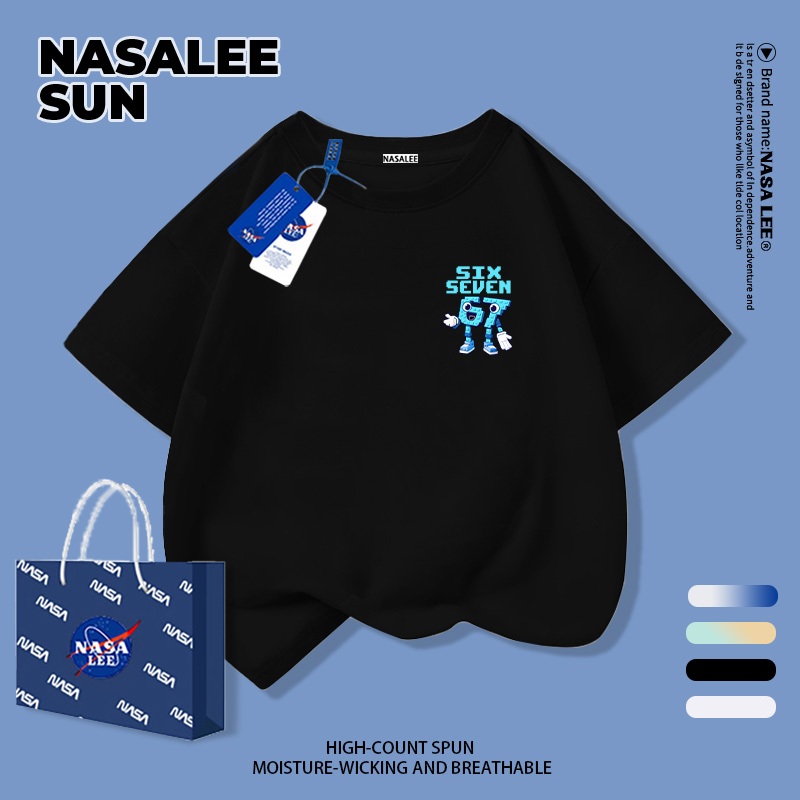 [กรุงเทพฯ จัดส่ง] เด็กผ้าฝ้ายสีดําเสื้อยืดการออกแบบการ์ตูนความรู้สึกตัวเลขสีฟ้าพิมพ์สนุกฤดูร้อนระบายอากาศเสื้อผ้าแขนสั้นเหมาะสําหรับ3-16ชายหญิง