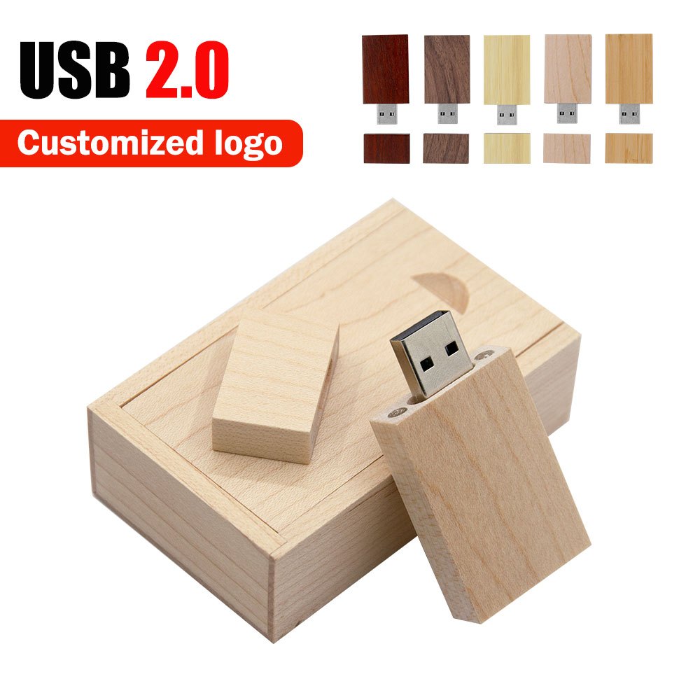 ไม้ด้วยกล่อง USB แฟลชไดรฟ์ 4GB 8GB ไม้ 2.0 ปากกาไดรฟ์ 16GB 32GB ของขวัญแต่งงาน Memory Stick 64GB 128GB แฟลชดิสก์ฟรีโลโก้ที่กำหนดเอง
