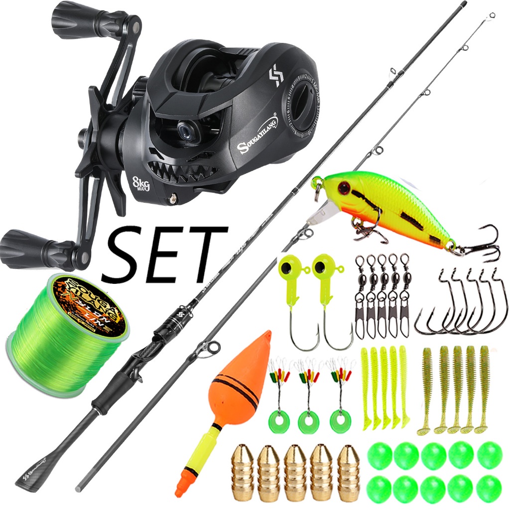 Sougayilang Solid Fishing Rod ชุดคาร์บอน 1.8 M Baitcasting ตกปลา Reel 7.2:1 ความเร็วสูงป้องกันการกัดกร่อนอลูมิเนียม Spool 10 กก. ลากสูงสุดสาย Lure