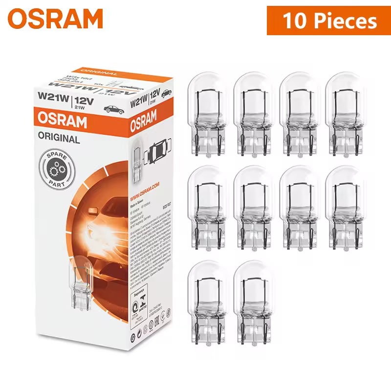 OSRAM OSRAM สัญญาณ W21W T20 7440 รถมาตรฐานไฟเลี้ยวที่จอดรถไฟเบรค OEM รถย้อนกลับหลอดไฟ 7505 10 ชิ้นแพ