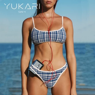 บิกินี่เซ็กซี่ Yukari Swim แบบ suspender สำหรับผู้หญิง ลายสก๊อตใหม่ปี 2025 พร้อมสวมใส่ไปทะเลในฤดูร้อน
