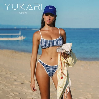 บิกินี่เซ็กซี่ Yukari Swim แบบ suspender สำหรับผู้หญิง ลายสก๊อตใหม่ปี 2025 พร้อมสวมใส่ไปทะเลในฤดูร้อน