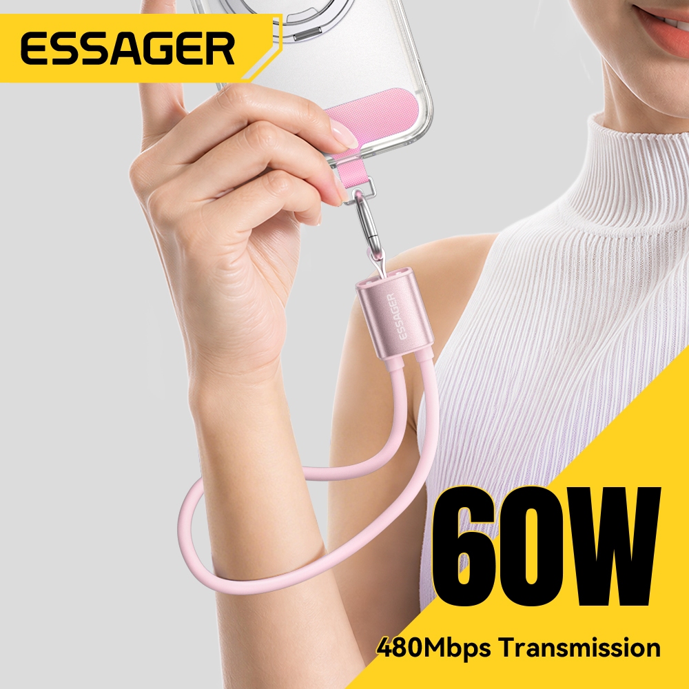 สายเคเบิลข้อมูลเชือกเส้นเล็ก Essager CC 60W มีจําหน่ายสามสีสายเคเบิลข้อมูลที่ทันสมัยและพกพาได้สําหรั