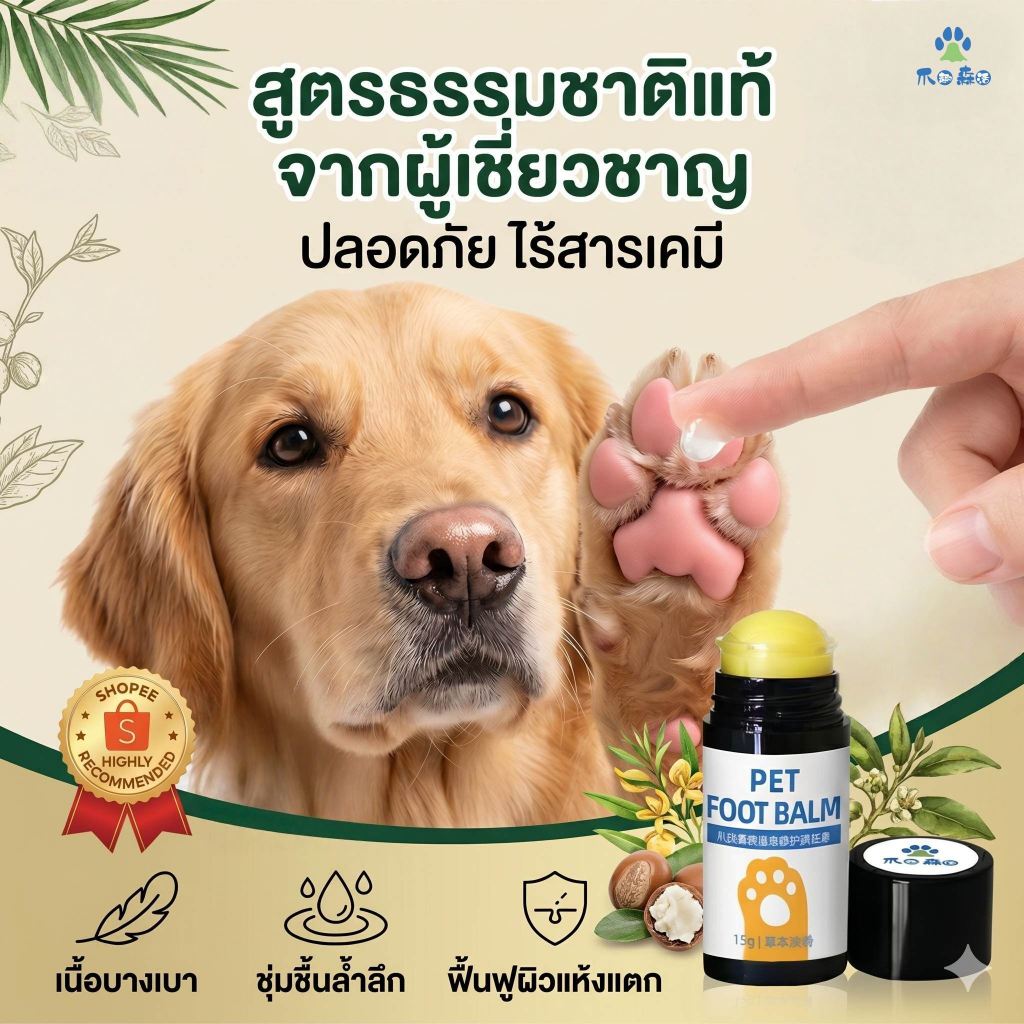 บาล์มบำรุงอุ้งเท้า หมาแมว สูตรสมุนไพร แก้เท้าแตก จมูกแห้ง ลดอาการคัน กันลื่น ชุ่มชื้น ปลอดภัยเลียได้