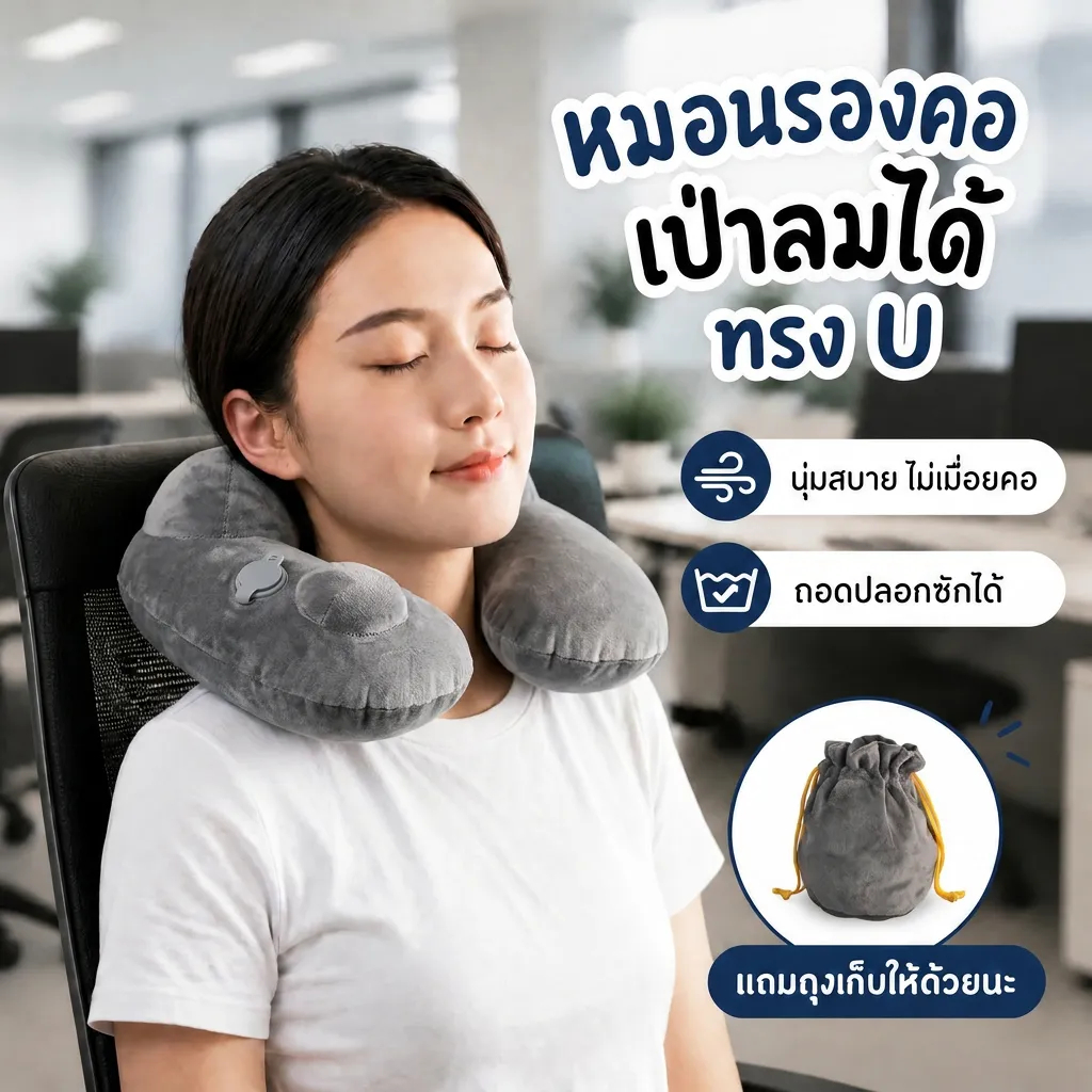 หมอนรองคอ กดเป่าลมอัตโนมัติ ผ้าคริสตัลเวลเวท ด้านในพีวีซีคุณภาพสูง นุ่มสบาย 360 องศา แก้ปวดคอ สำหรับเดินทาง ออฟฟิศ และงีบกลางวัน