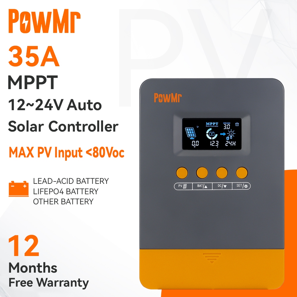 【จัดส่งในพื้นที่】Powmr 35A MPPT ตัวควบคุมเครื่องชาร์จพลังงานแสงอาทิตย์ 12V 24V พร้อม Blacklight LCD Regulator สูงสุด PV อินพุต 100VDC สนับสนุน Lifepo4 แบตเตอรี่ที่มีประสิทธิภาพชาร์จ