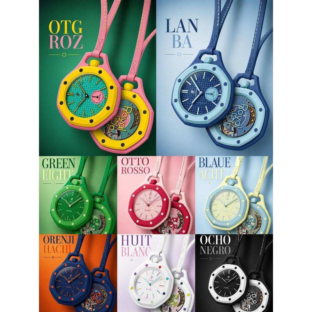 แฟชั่นใหม่ที่มีสีสันแปดเหลี่ยมจี้นาฬิกาสายซิลิโคนอ่อนนุ่มสองด้านโครงกระดูกกลสร้อยคอนาฬิกา