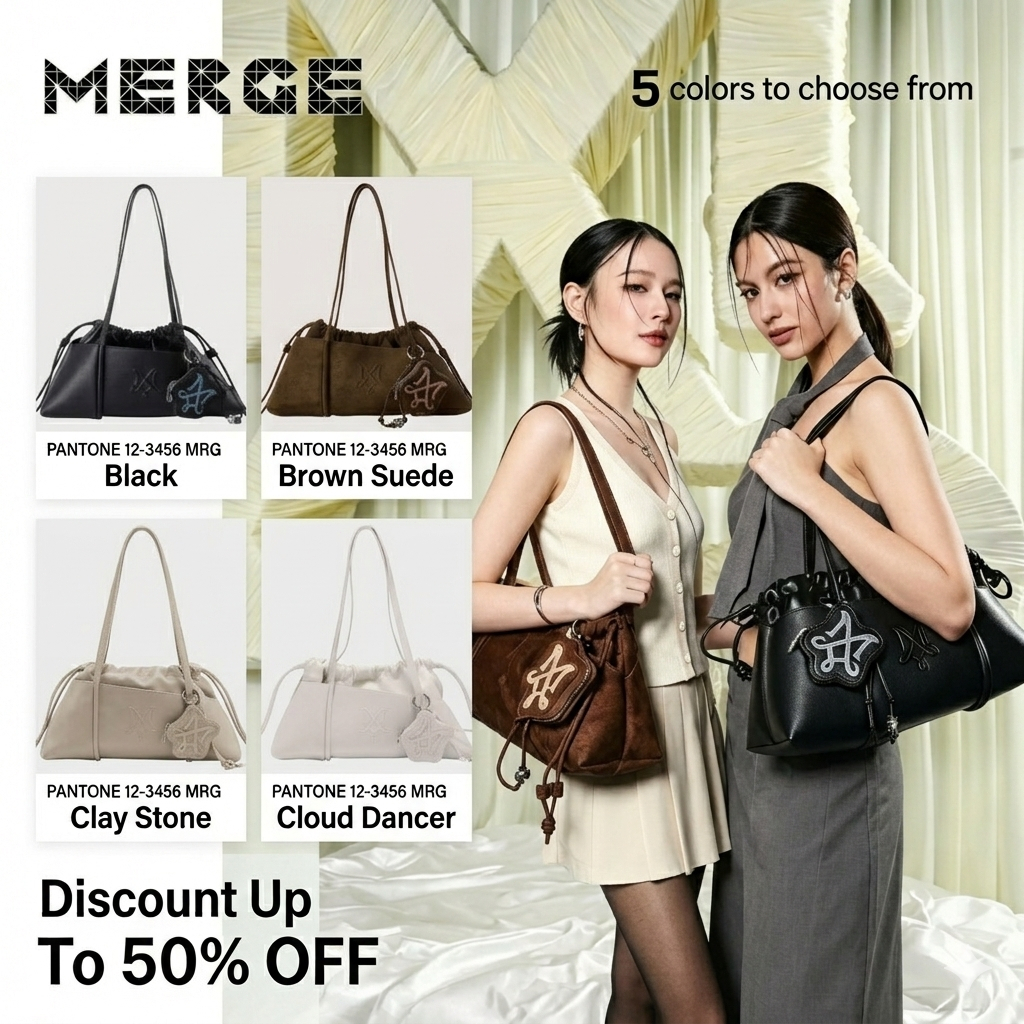 🎀 ✅พร้อมส่ง! Merge It Bag 26 "The silhouette of the night" ของแท้ กระเป๋า Vegan Suede คุณภาพสูง 🎀