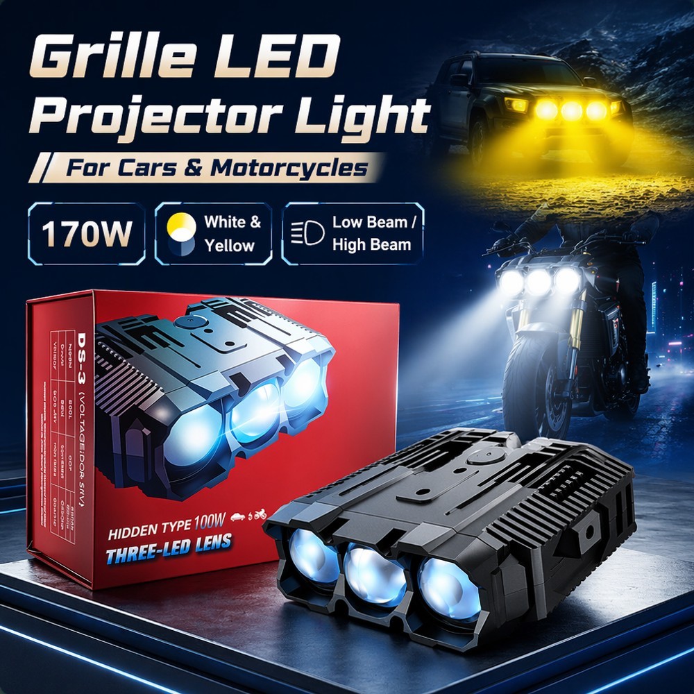 รถกระจังหน้า LED โปรเจคเตอร์ Len ไฟ 170W 30000LM สูง/ต่ํารถจักรยานยนต์เลนส์สามตา