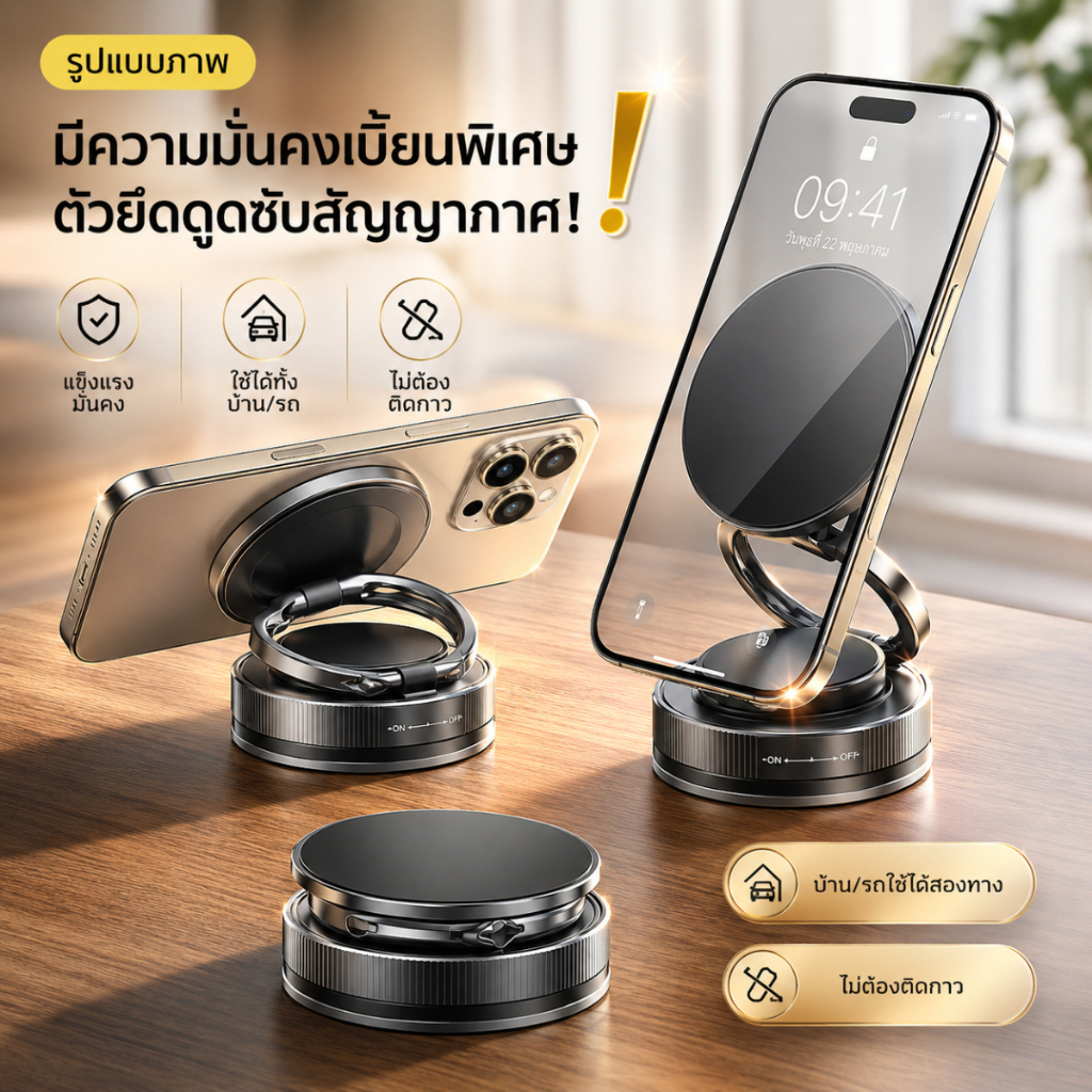 ที่วางโทรศัพท์ในรถ ที่ยึดมือถือแม่เหล็ก สูญญากาศแรงสูง หมุน 360° ปรับได้หลายมุม พับได้ ยืดได้ A00220