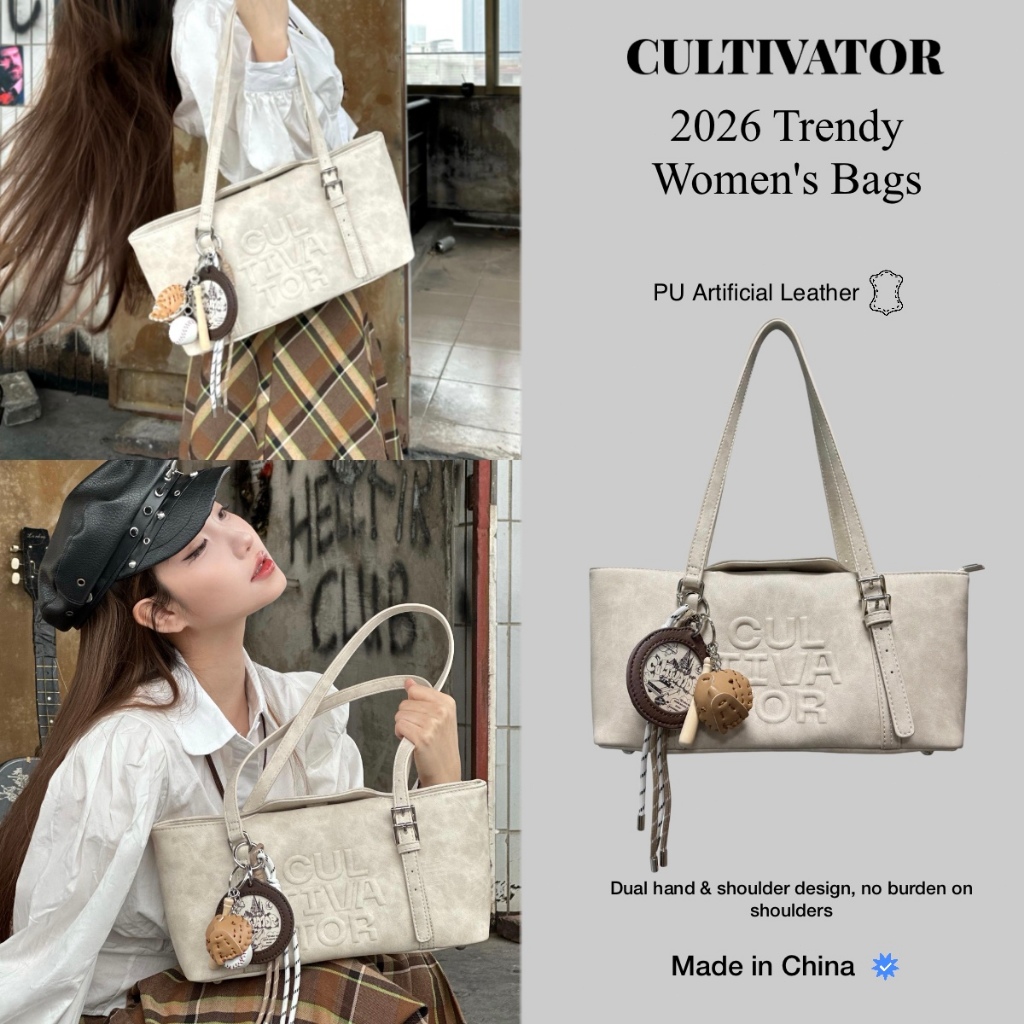 Cultivator กระเป๋าสะพายไหล่และใต้วัก ดีไซน์เฉพาะตัวสไตล์วินเทจ ผ่อนคลาย ใช้ได้หลากหลาย สำหรับไปทำงาน ฤดูใบไม้ผลิและฤดูร้อน