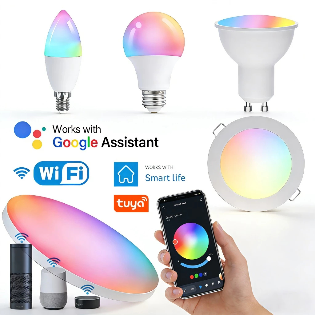 ไฟ หลอด  หลอดไฟ Smart WiFi LED light bulb Tuya RGBW, adjustable brightness, supports Alexa and Googl