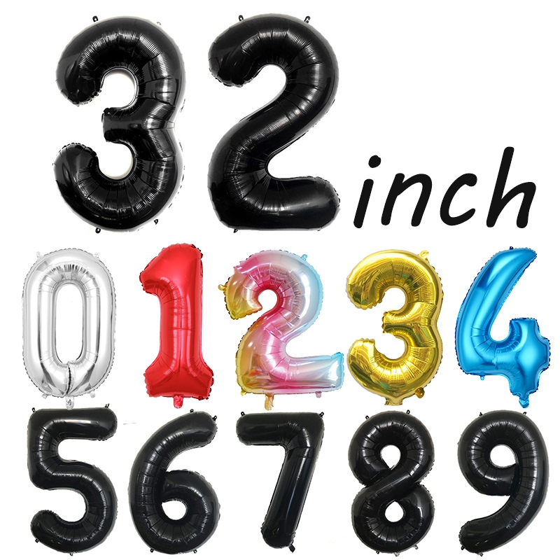 32นิ้วสีดําสีแดงทองเงินสีฟ้าไล่โทนสีสีจํานวน0-9ลูกโป่งฟอยล์สําหรับงานเลี้ยงวันเกิดเด็กอาบน้ําครบรอบตกแต่ง