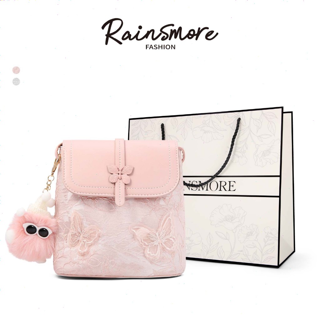 กระเป๋าถังผ้าลูกไม้ขนาดเล็ก สำหรับผู้หญิง แบรนด์ RAINSMORE ดีไซน์พิเศษ ใช้งานได้หลากหลาย เหมาะสไตล์สบายและหรูหรา