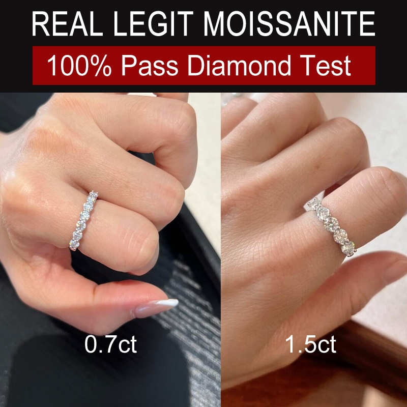 แหวน Moissanite จริงพร้อม GRA 0.7ct 1.5ct รอบตัด Moissanite Diamond ครึ่ง Eternity ใน s925 เงินสเตอร