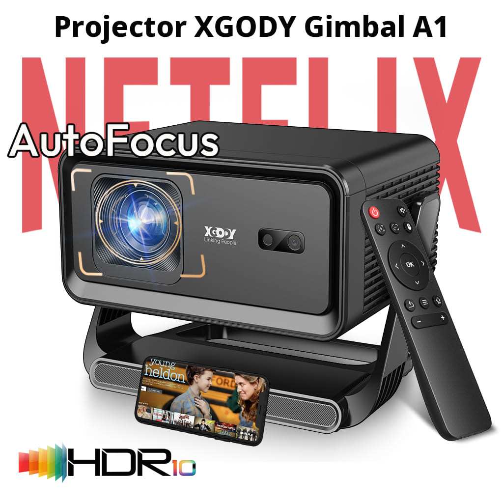 XGODY โปรเจคเตอร์ Gimbal A1 พกพา 400 ANSI โฟกัสอัตโนมัติ Android 14.0 1+16GB อัพเกรดใหม่