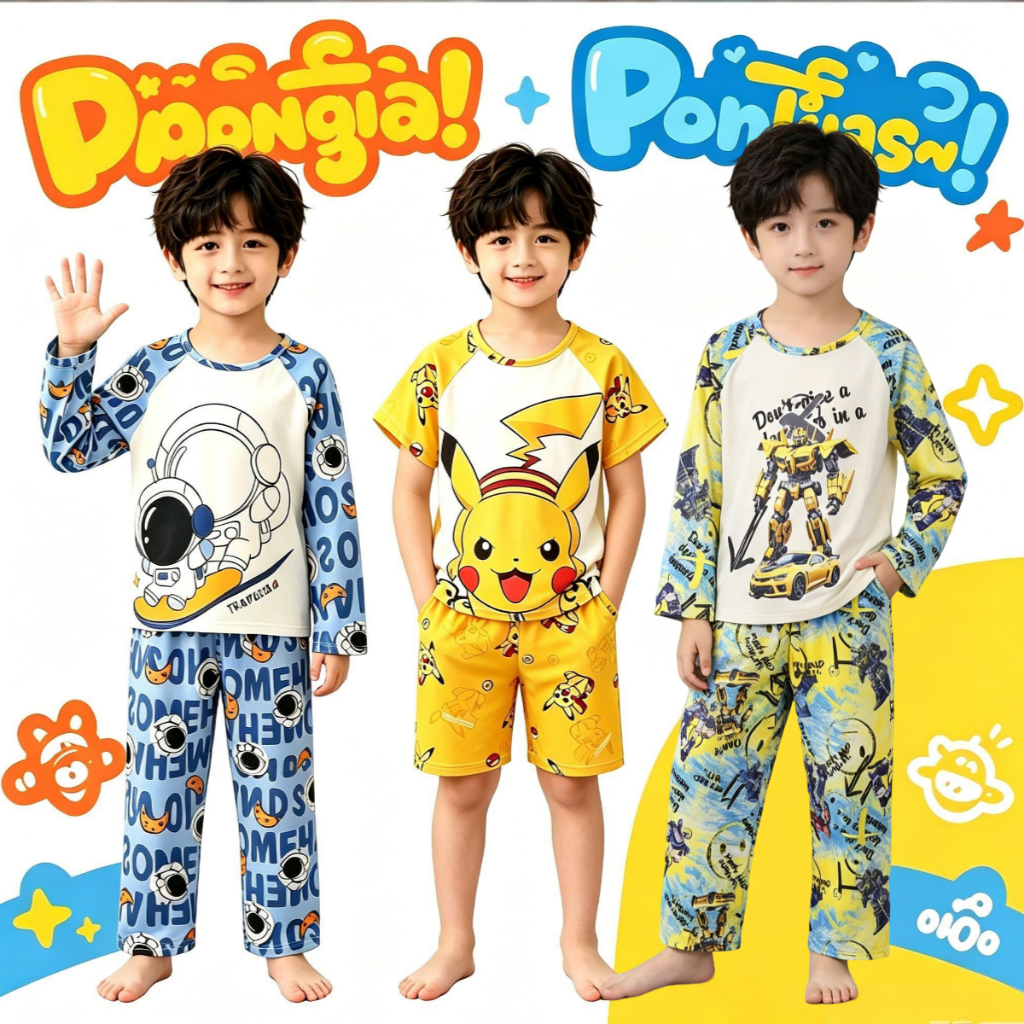 ชุดนอนคอกลมแขนยาวสําหรับเด็กราคาไม่แพง Whimsical Cinnamoroll & Pom Boys หรือชุดนอนเด็กผู้หญิงสําหรับ 6 - 7 ปี