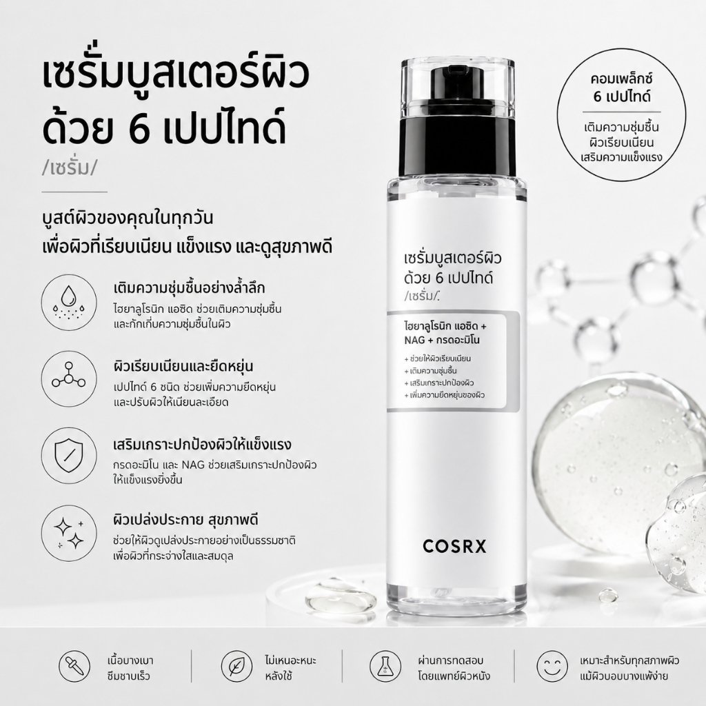COSRX The 6 Peptide Skin Booster Serum | เซรั่มบํารุงผิวหน้าต่อต้านริ้วรอยกระชับ