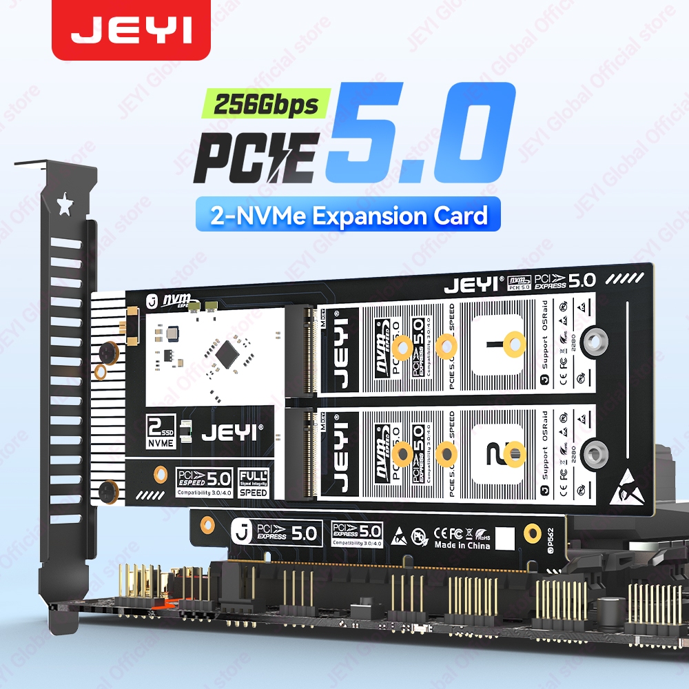 JEYI PCIe 5.0 ถึง Dual M.2 NVMe อะแดปเตอร์-การ์ดรองรับ X8/X16 สําหรับ 2280/2260/22242/2230 SSDs Soft RAID สนับสนุน