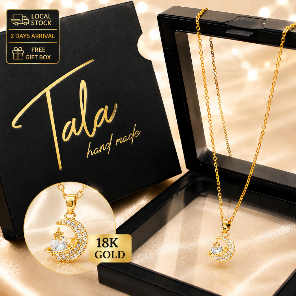 Tala สร้อยคอทองคํา 18K จี้รูปดาวและดวงจันทร์ ไม่ระคายเคือง พร้อมกล่องของขวัญ พรีเมี่ยม สําหรับผู้หญิง