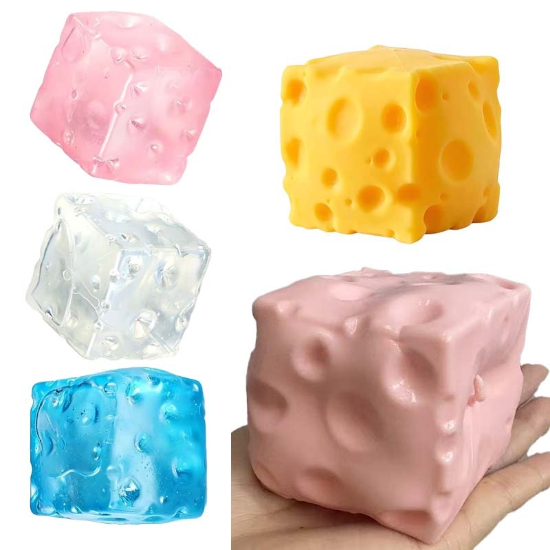 Maltose Cheese Squishy Toy Super Soft Squeeze Pink Blue White Yellow Cheese Stress Relief Fidget Gift