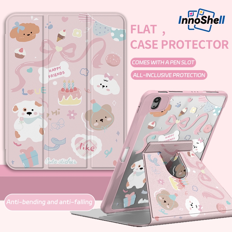 InnoShell อินโนเชล ⚡พร้อมส่ง⚡ 360 ° เคส iPad หมุนได้ Air6 Air5/4 MINI7 ริบบิ้นโบว์หมี ช่องเสียบปากกาเคส iPad ขวา gen9 10.2 gen11 gen10