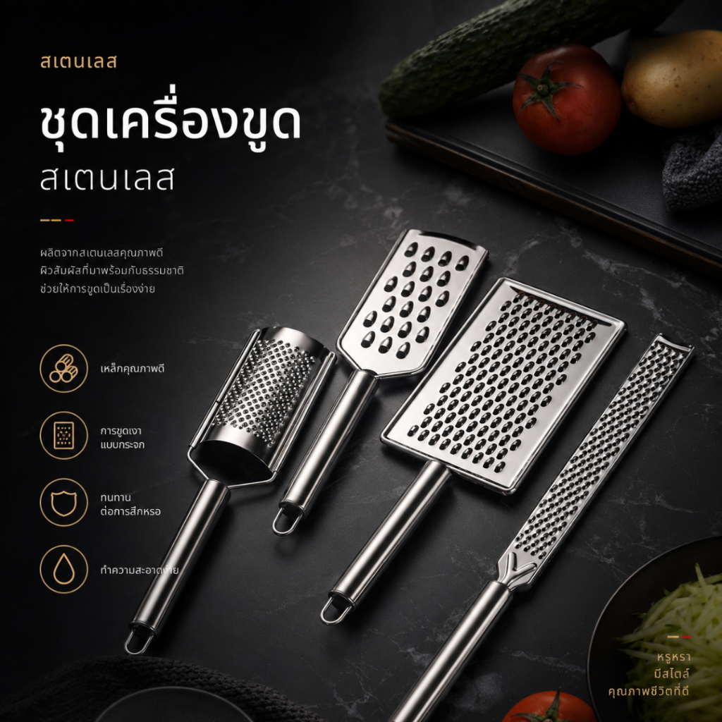 ที่ขูดผัก 4 ด้าน ที่ขูดสแตนเลส ที่ขูดชีส ที่ขูดกระเทียม ที่ขูดผลไม้ อุปกรณ์ทำครัว A00240