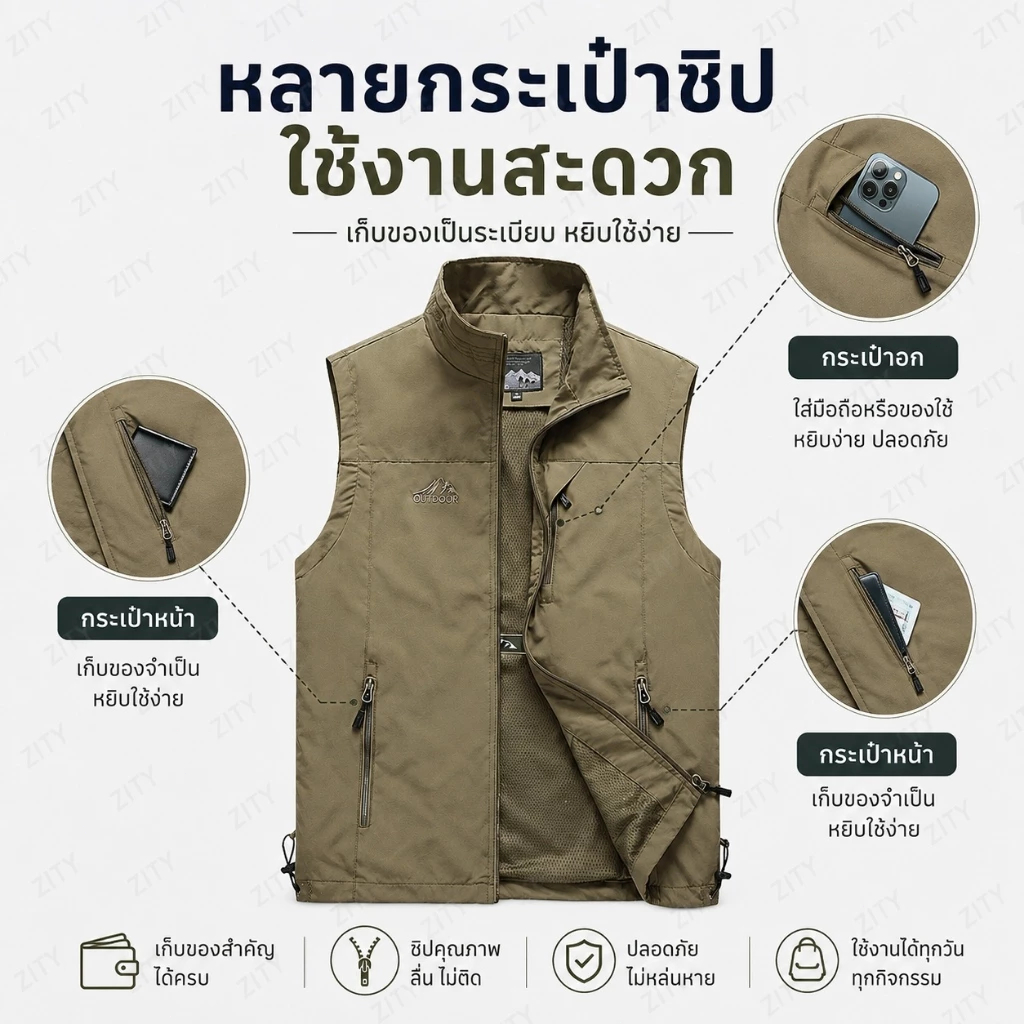 เสื้อกั๊กกลางแจ้งแขนกุดผู้ชาย – รูปที่ 5
