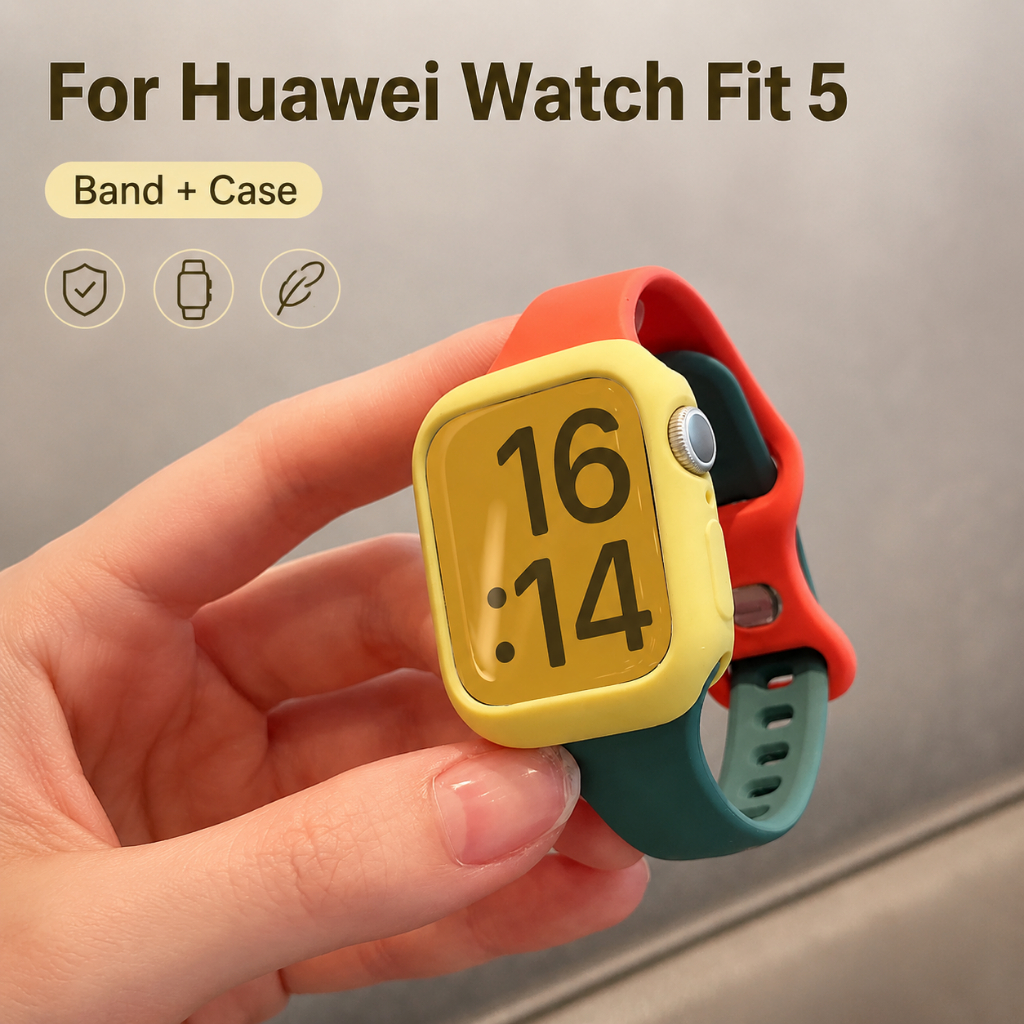 สายรัดซิลิโคนแบบบาง + เคสซิลิโคนสําหรับ Huawei Watch Fit 5 Pro Watchband กีฬาแฟชั่นซิลิโคนเหลวสายรัดอ่อนและเคสป้องกันสําหรับ Huawei Fit5 Fit4 Fit3 อุปกรณ์เสริม