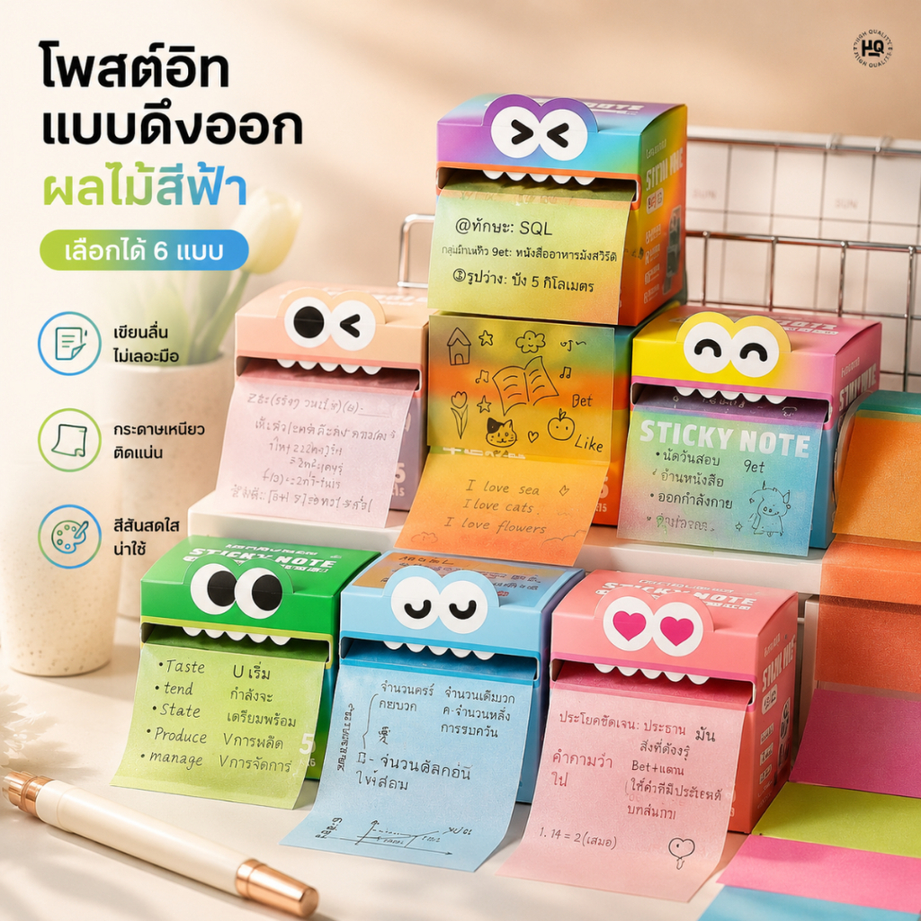 กระดาษโน้ต โพสต์อิทแบบกล่องแว่นตา โน้ตเตือนความจำ สีพาสเทล พกพาสะดวก ใช้เรียน ทำงาน A00245
