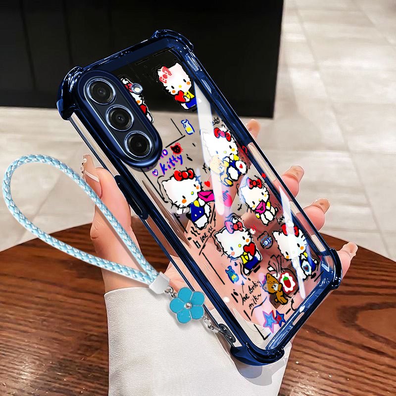 SAMSUNG YBDเคสโทรศัพท์สําหรับSamsung Galaxy A27 A37 A57 A24 A25 A26 M56 5Gสี่มุมถุงลมนิรภัยบัฟเฟอร์ออกแบบน่ารักการ์ตูนแมวสีฟ้า