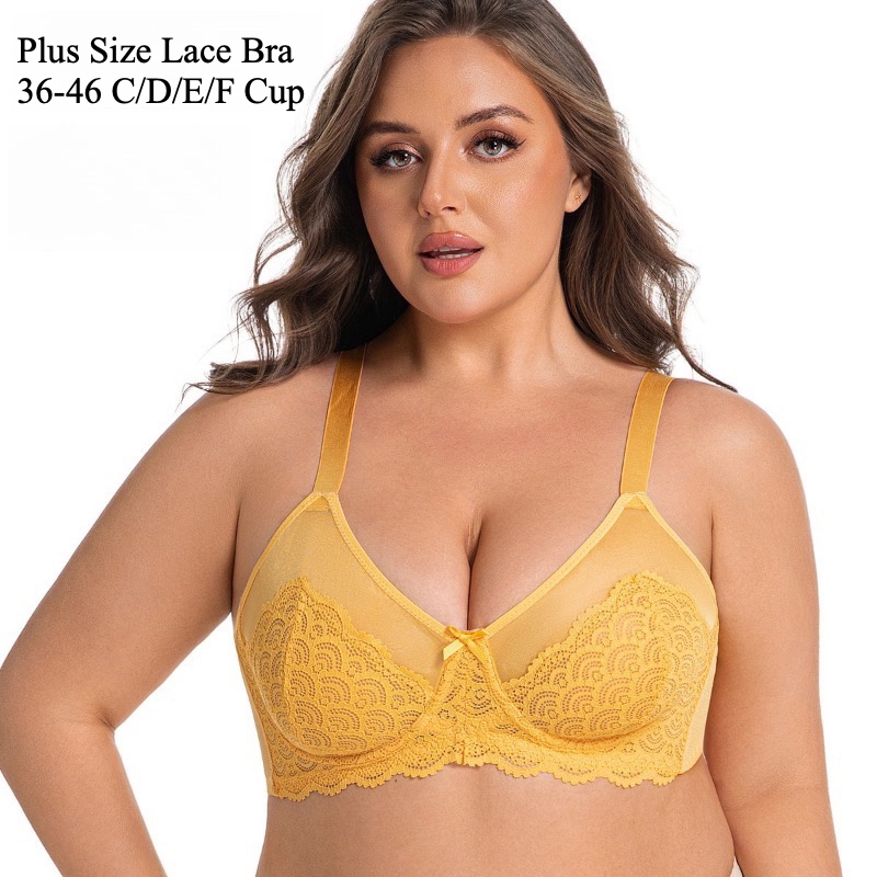 Plus ขนาดลูกไม้ชุดชั้นใน 36-46 C/D/E/F ถ้วย Underwire บางเบาะ Comfort Bra ชุดชั้นในเซ็กซี่สําหรับหน้