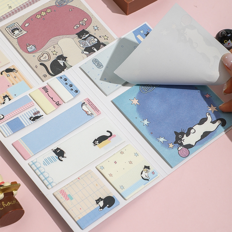 กระดาษโน้ตมีกาว ลายแมวน่ารัก 95×140มม. 150แผ่น 10ลาย กระดาษเขียนได้ Memo Pad แต่งสมุด แพลนเนอร์ โรงเรียน Flo gogo