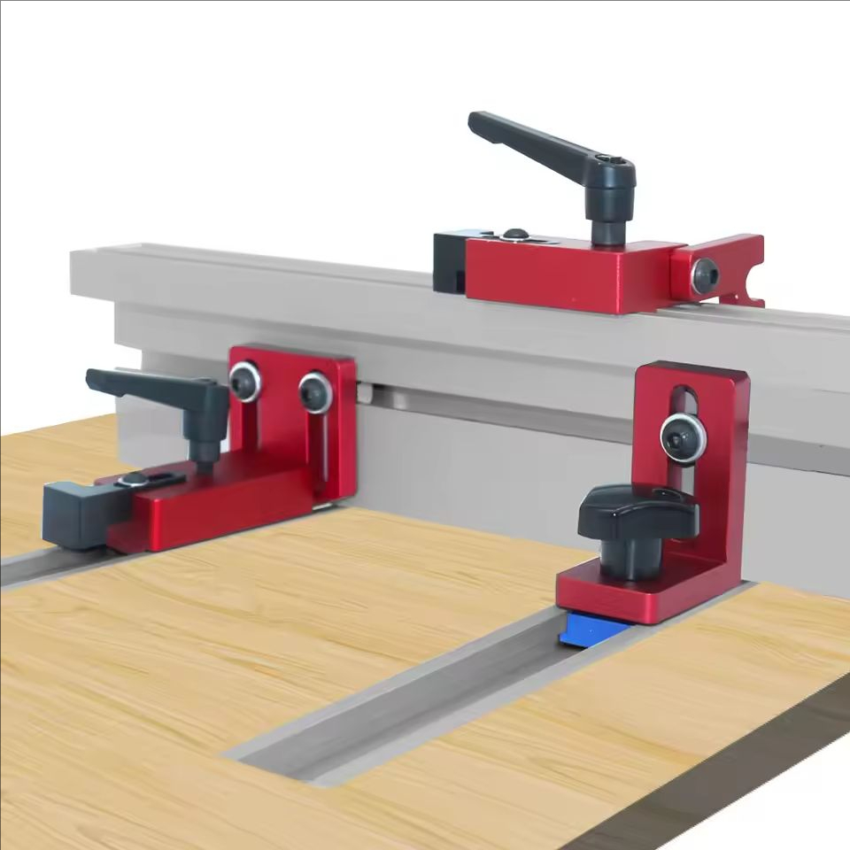 งานไม้ T-track หยุด T-Slot Limiter อลูมิเนียมโลหะผสม Miter Track รั้ว Flip Stop Chute Locator ช่างไม้ DIY Workbench เครื่องมือ