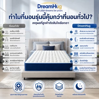 DreamHug ที่นอนสปริง 9/8นิ้ว ที่นอนพ็อกเก็ตสปริง 3.5/4/5/6ฟุต แก้ปวดหลัง สปริงไร้เสียง หลับสนิทยาวนาน ส่งฟรี
