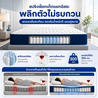 DreamHug ที่นอนสปริง 9/8นิ้ว ที่นอนพ็อกเก็ตสปริง 3.5/4/5/6ฟุต แก้ปวดหลัง สปริงไร้เสียง หลับสนิทยาวนาน ส่งฟรี