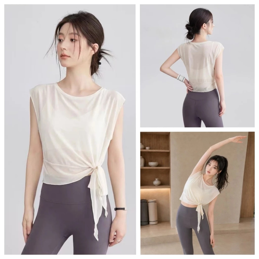 เสื้อ البلوزตาข่ายระบายอากาศเบาๆ สวมใส่งานออกกำลังกายและโยคะ พิมพ์ลายเฉพาะตัว แห้งไว