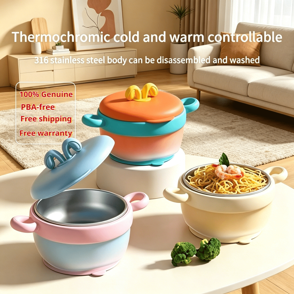 พร้อมสต็อกชามป้อนอาหารเด็ก 316 สแตนเลส BPA ฟรีอุณหภูมิ Sensing เปลี่ยนสีฉนวน Anti-Scald ชามดูด 300ml