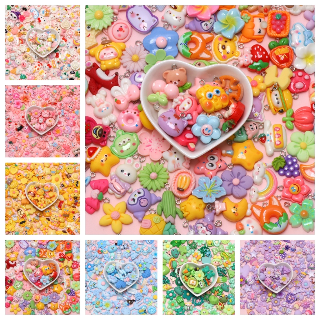 การ์ตูนเรซิ่นจี้สีทึบ DIY ผสมผลไม้สัตว์ตุ๊กตา charms พวงกุญแจ DIY อุปกรณ์เสริม