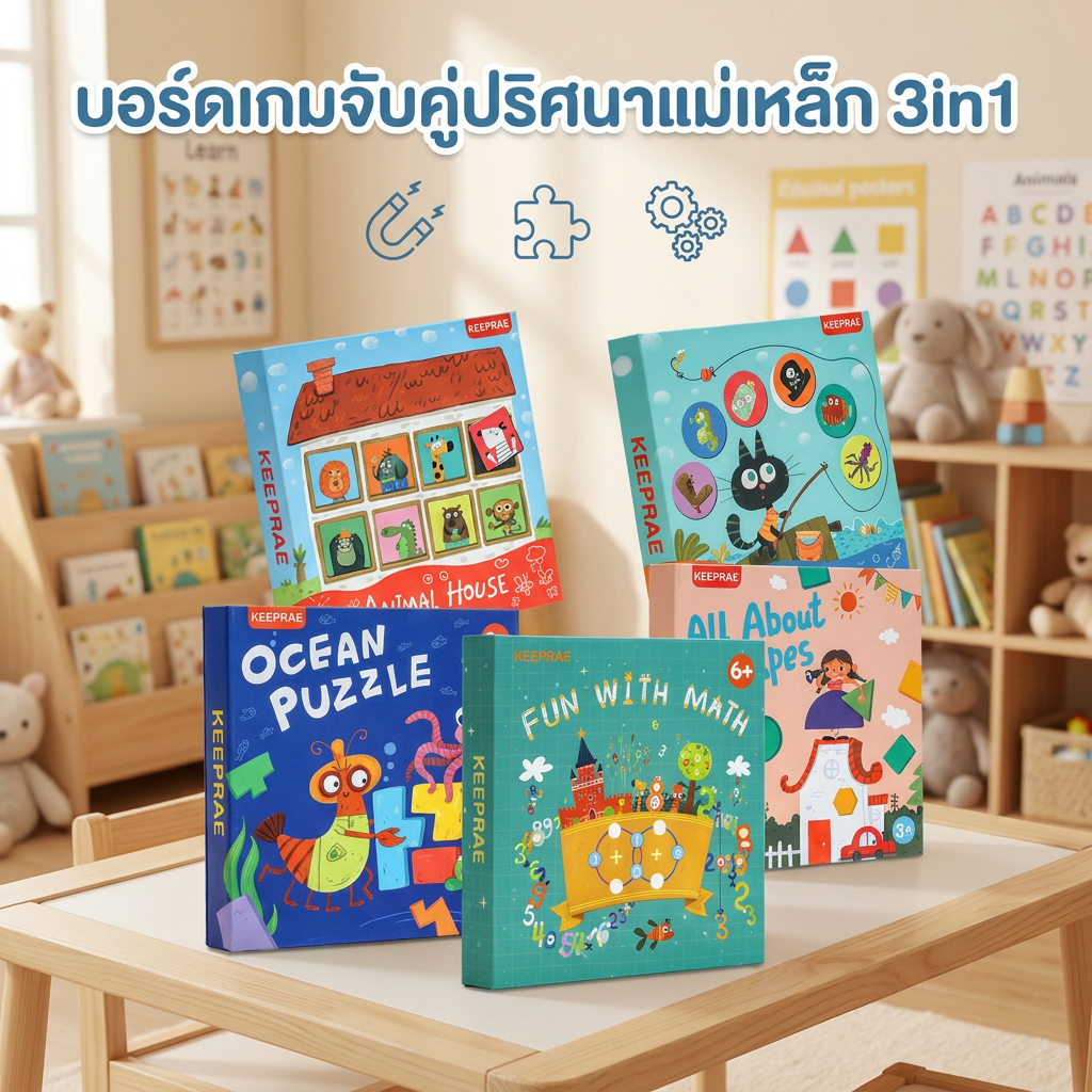 บอร์ดเกมจับคู่ปริศนาแม่เหล็ก 3in1 Puzzle Ocean Animal Shape ฝึกสมาธิ ท้าทาย เสริมทักษะ พัฒนาสมอง ของเล่นเด็ก