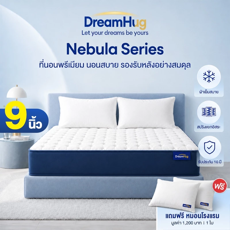DreamHug ที่นอนสปริง 9/8นิ้ว ที่นอนพ็อกเก็ตสปริง 3.5/4/5/6ฟุต แก้ปวดหลัง สปริงไร้เสียง หลับสนิทยาวนาน ส่งฟรี