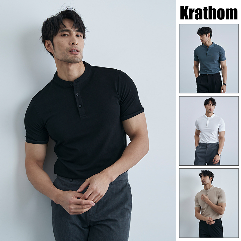 เสื้อโปโลคอปก Henley สไตล์เกาหลี – เสื้อเชิ้ตแขนสั้นผู้ชาย Slim-Fit, ตู้เสื้อผ้าเก๋ไก๋และอเนกประสงค์ระดับพรีเมียมที่จําเป็น