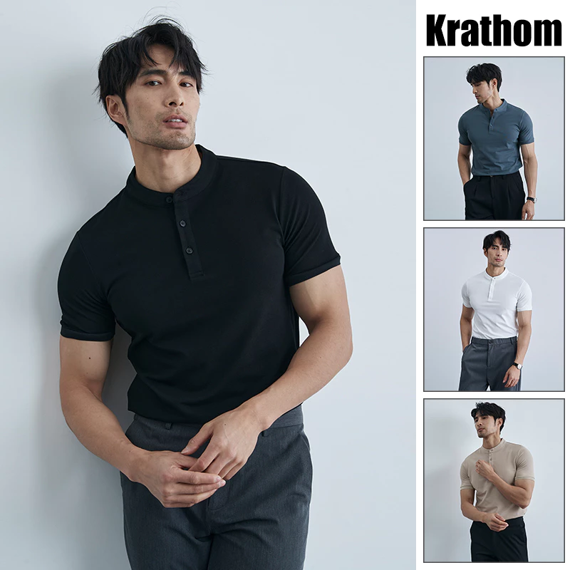 เสื้อโปโลคอปก Henley สไตล์เกาหลี – เสื้อเชิ้ตแขนสั้นผู้ชาย Slim-Fit, ตู้เสื้อผ้าเก๋ไก๋และอเนกประสงค์ระดับพรีเมียมที่จําเป็น