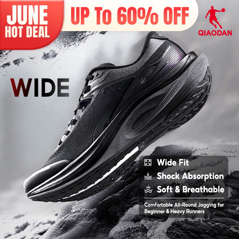 Qiaodan WIDE รองเท้าวิ่งผู้ชายกว้าง Fit Shock Absorption Soft Breathable Arch Support QDB023252292