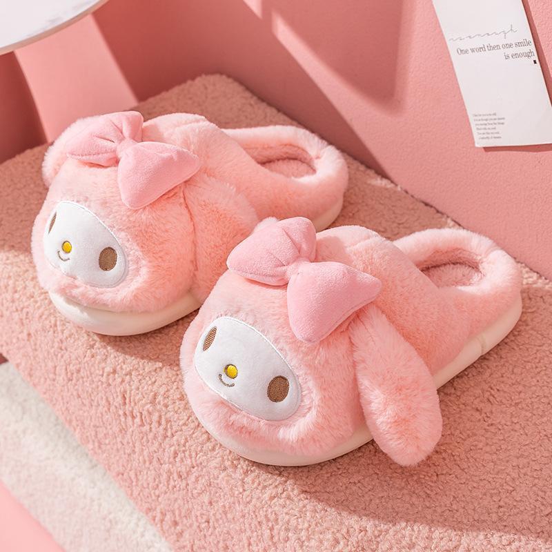 Melody ผู้ใหญ่และเด็ก Warm น่ารักการ์ตูน Plush รองเท้าแตะนุ่มในร่ม Anti slip ชั้นห้องนอนฤดูหนาวรองเท้า